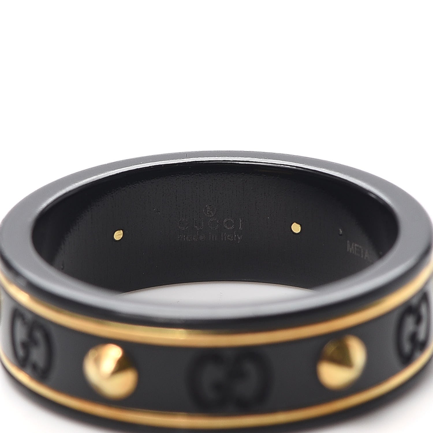 Gucci 18K Yellow Gold Zirconia Powder 7mm Studded Icon Ring Black 58 8.5 4 of 5