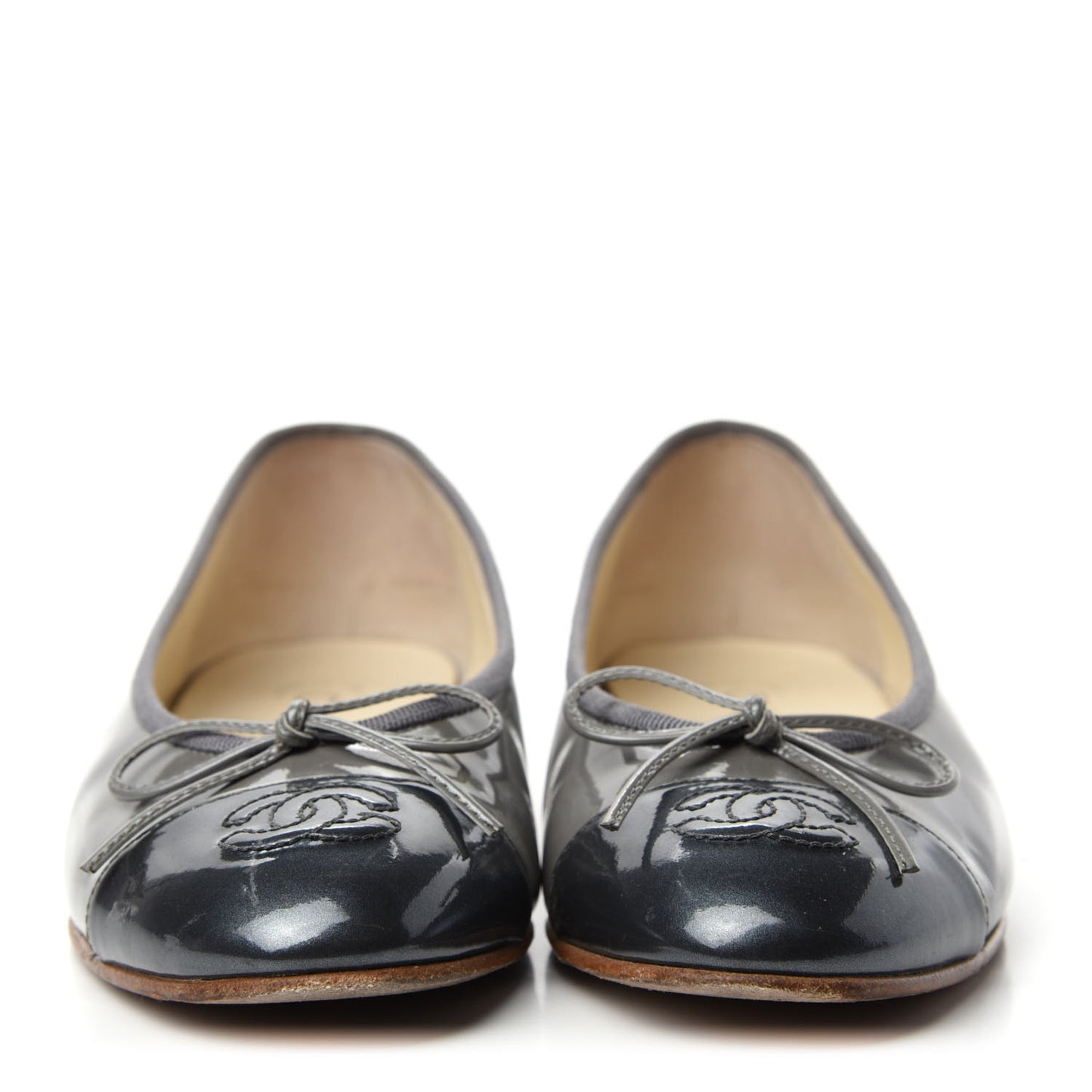 Patent Calfskin CC Cap Toe Ballerina Flats 35.5 Dark Grey