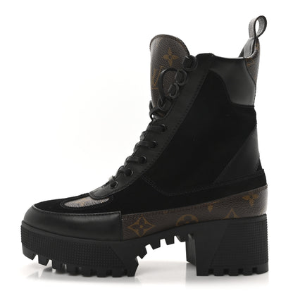 Louis Vuitton Suede Calfskin Monogram Laureate Platform Desert Boots 36 Black 1 of 8
