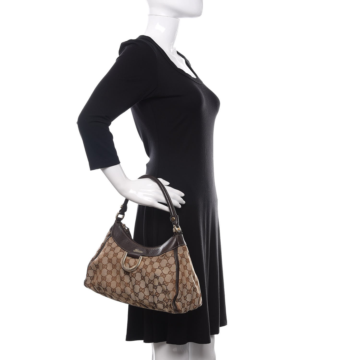 Gucci Monogram Medium D Gold Ring Hobo Dark Brown 2 of 11