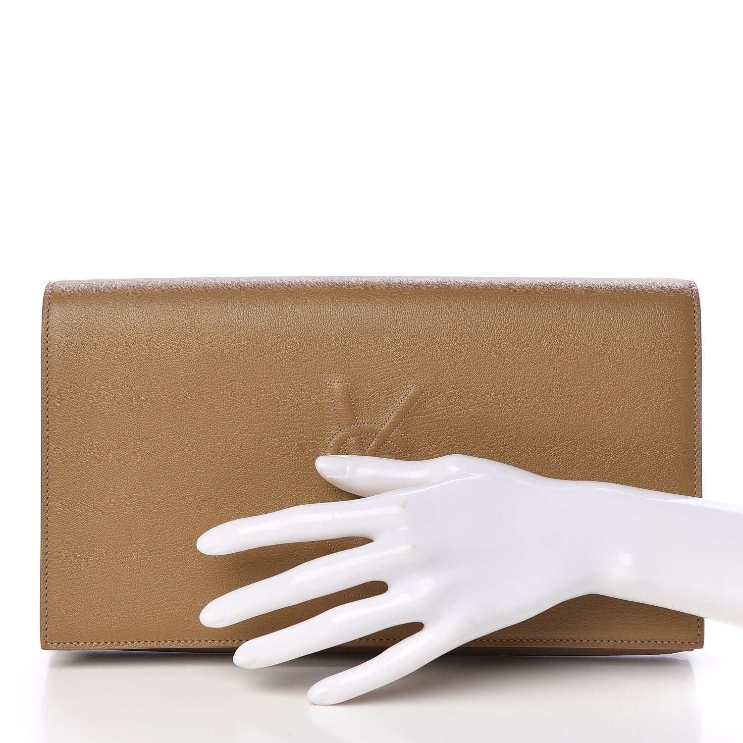 Saint Laurent Calfskin Monogram Large Belle De Jour Clutch Beige 2 of 7