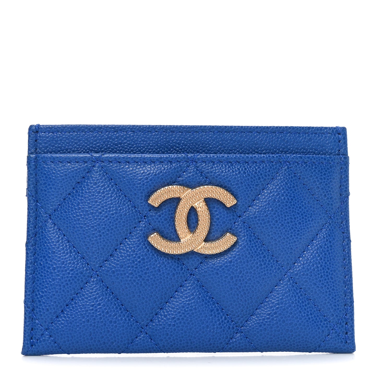 Caviar Quilted Studded CC Card Holder Dark Blue