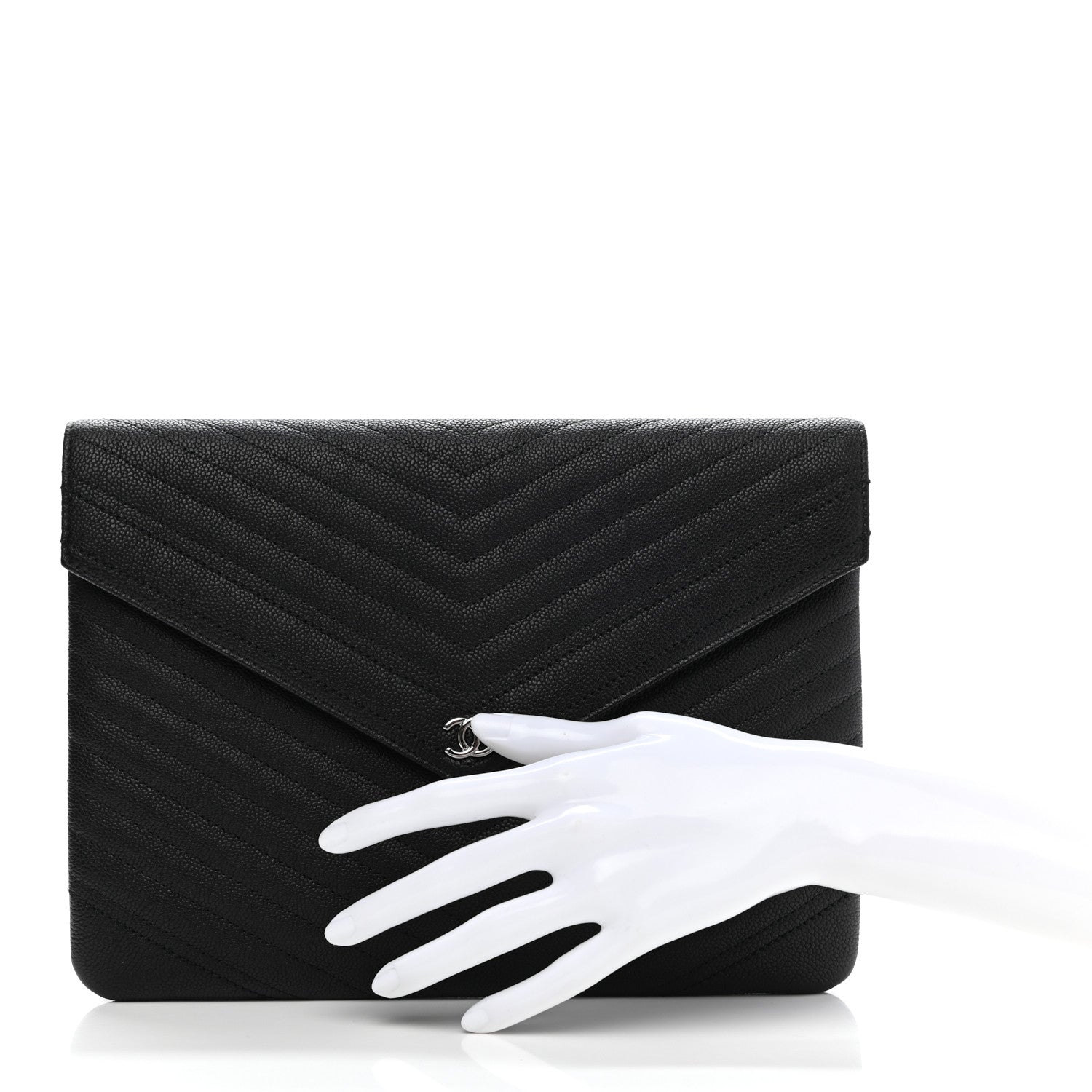 Chanel Calfskin Chevron Quilted Small Envelope Clutch Black 2 of 8