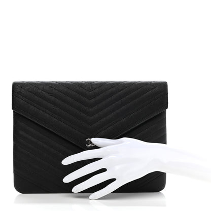Chanel Calfskin Chevron Quilted Small Envelope Clutch Black 2 of 8