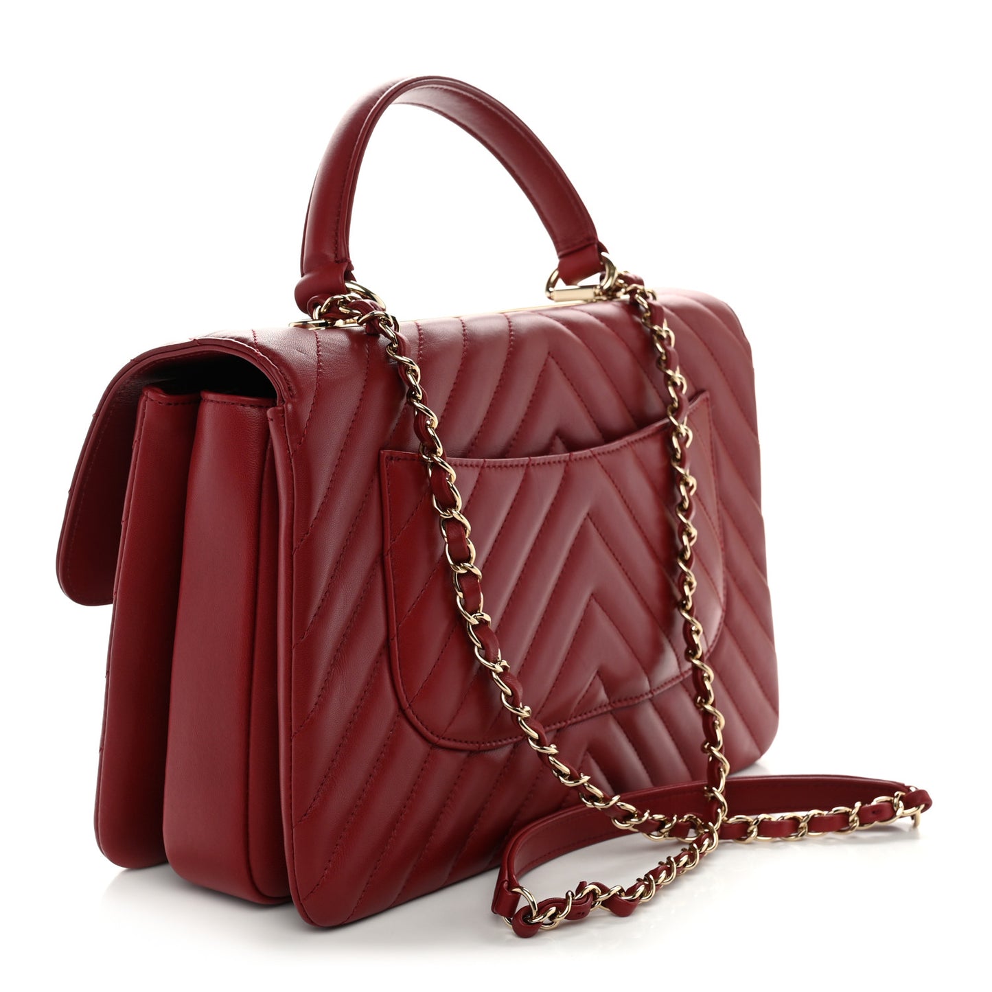Lambskin Chevron Quilted Medium Trendy CC Dual Handle Flap Bag Red
