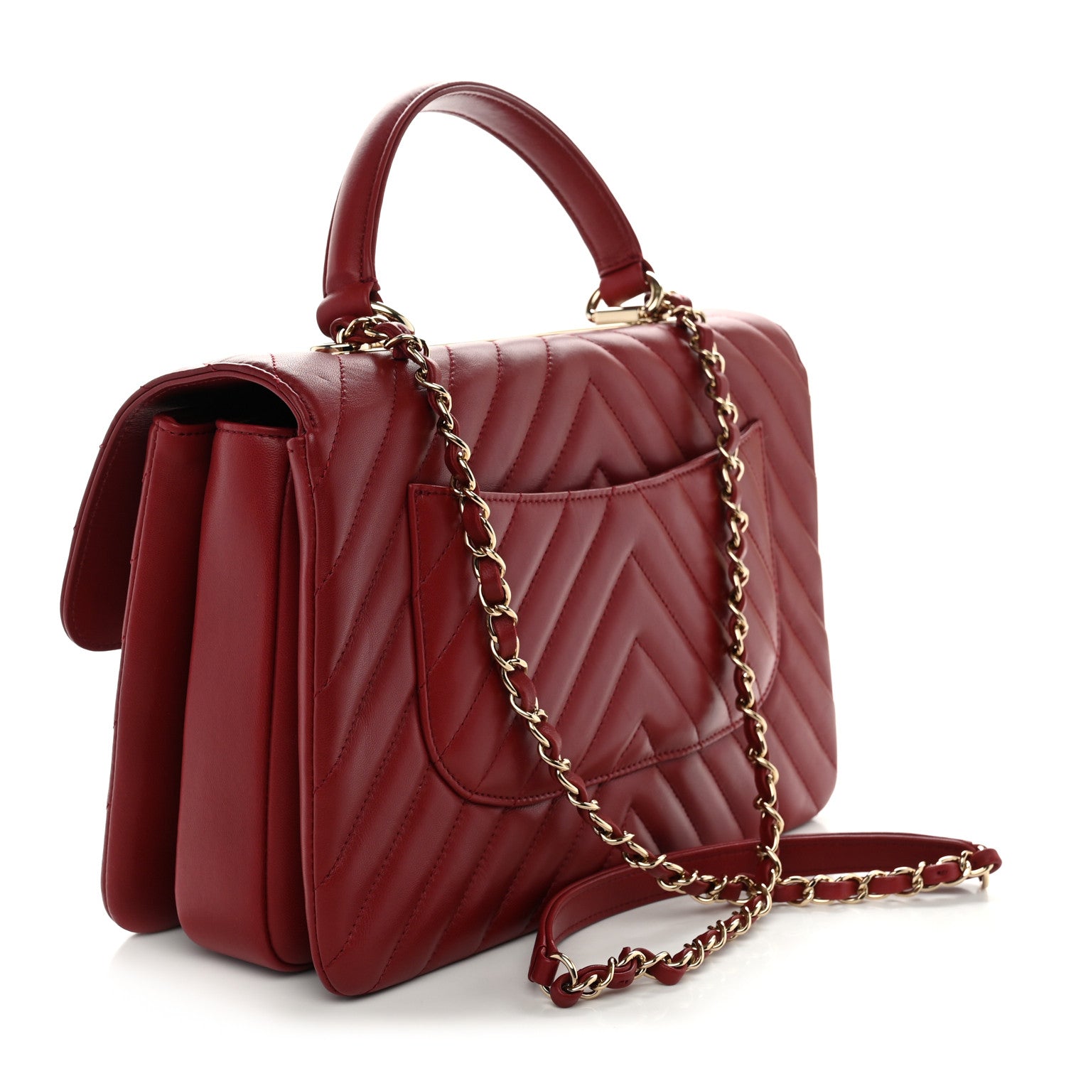 Chanel Lambskin Chevron Quilted Medium Trendy CC Dual Handle Flap Bag Red 2 of 9