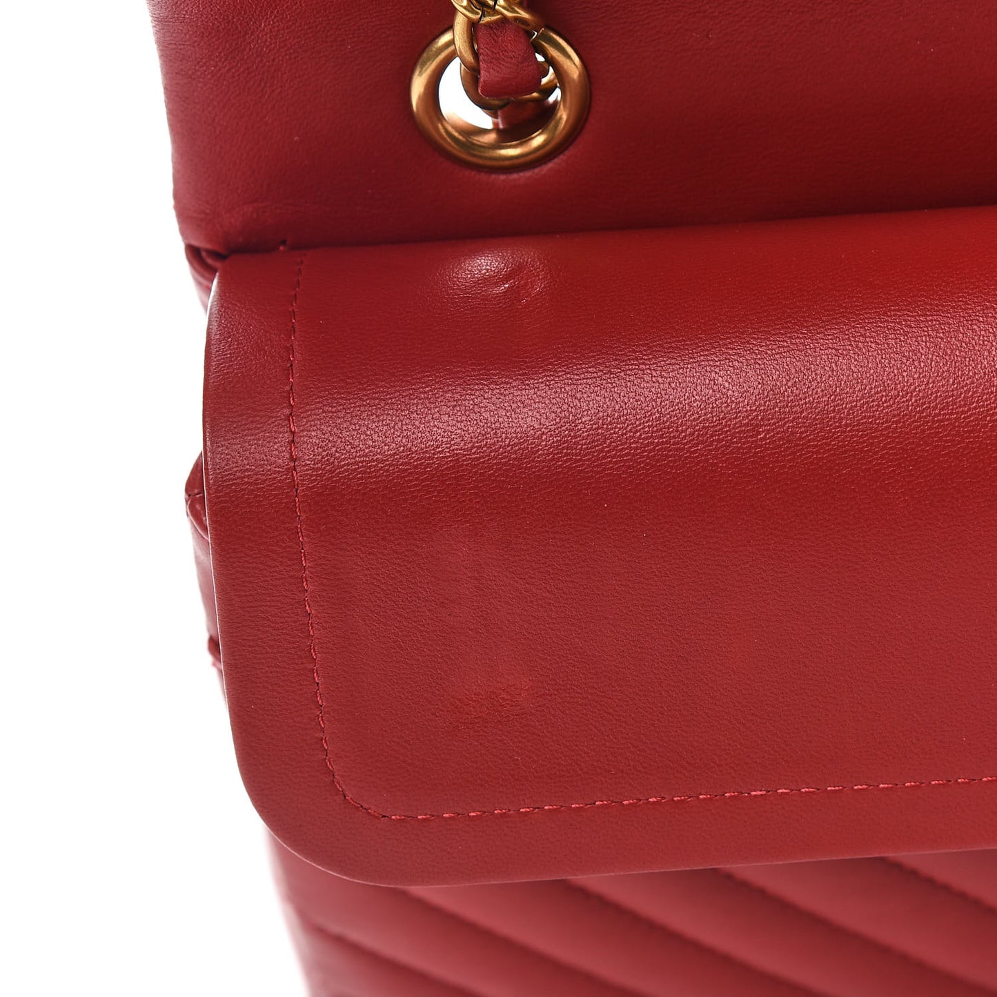 Lambskin Chevron Quilted Medium Double Flap Dark Red