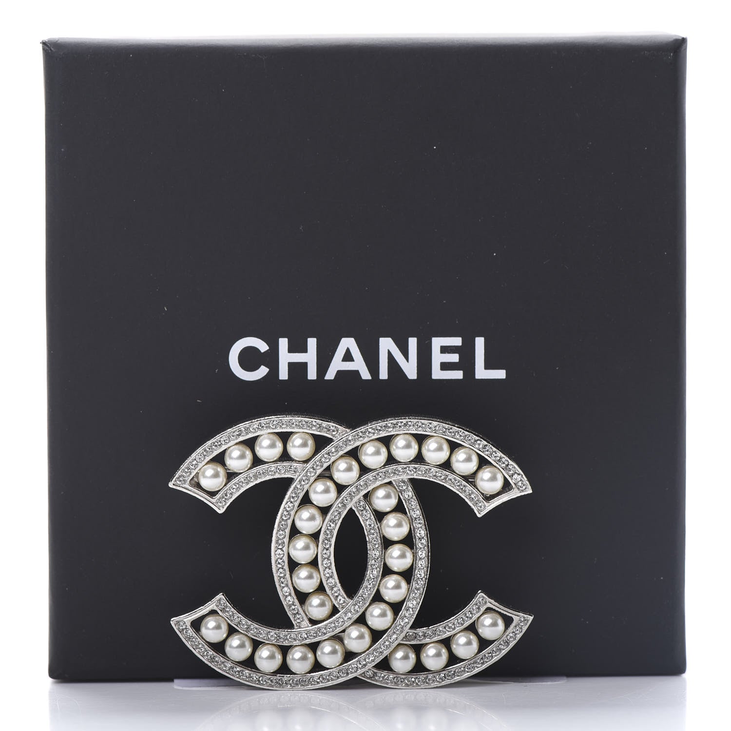 Chanel Pearl Crystal CC Brooch Silver 5 of 5