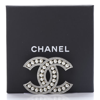 Chanel Pearl Crystal CC Brooch Silver 5 of 5