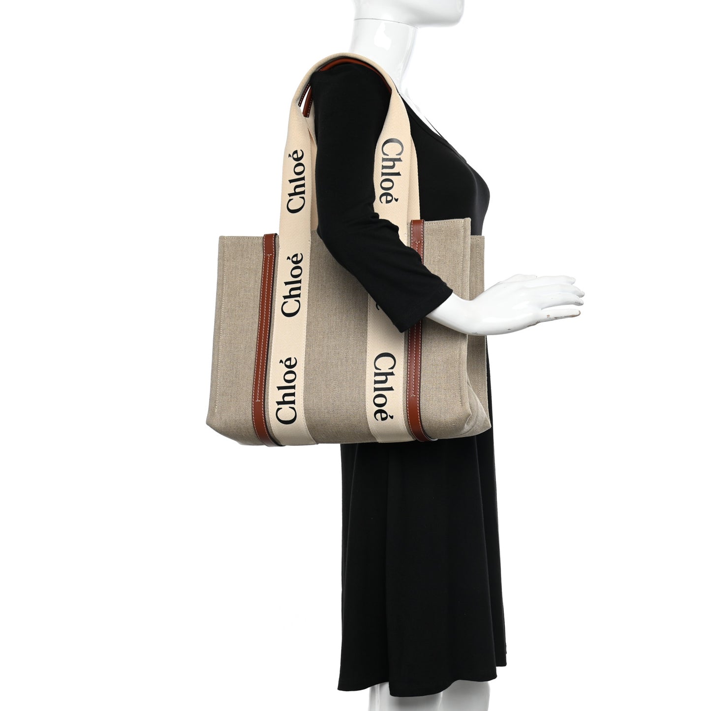 Cotton Calfskin Medium Woody Ribbon Tote White Brown