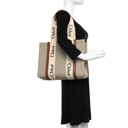 Chloe Cotton Calfskin Medium Woody Ribbon Tote White Brown 2 of 13