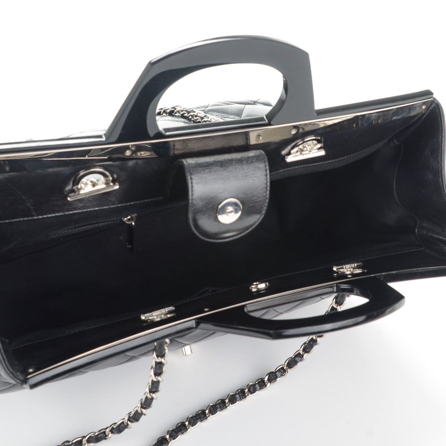 Glazed Calfskin Large CC Delivery Tote Black