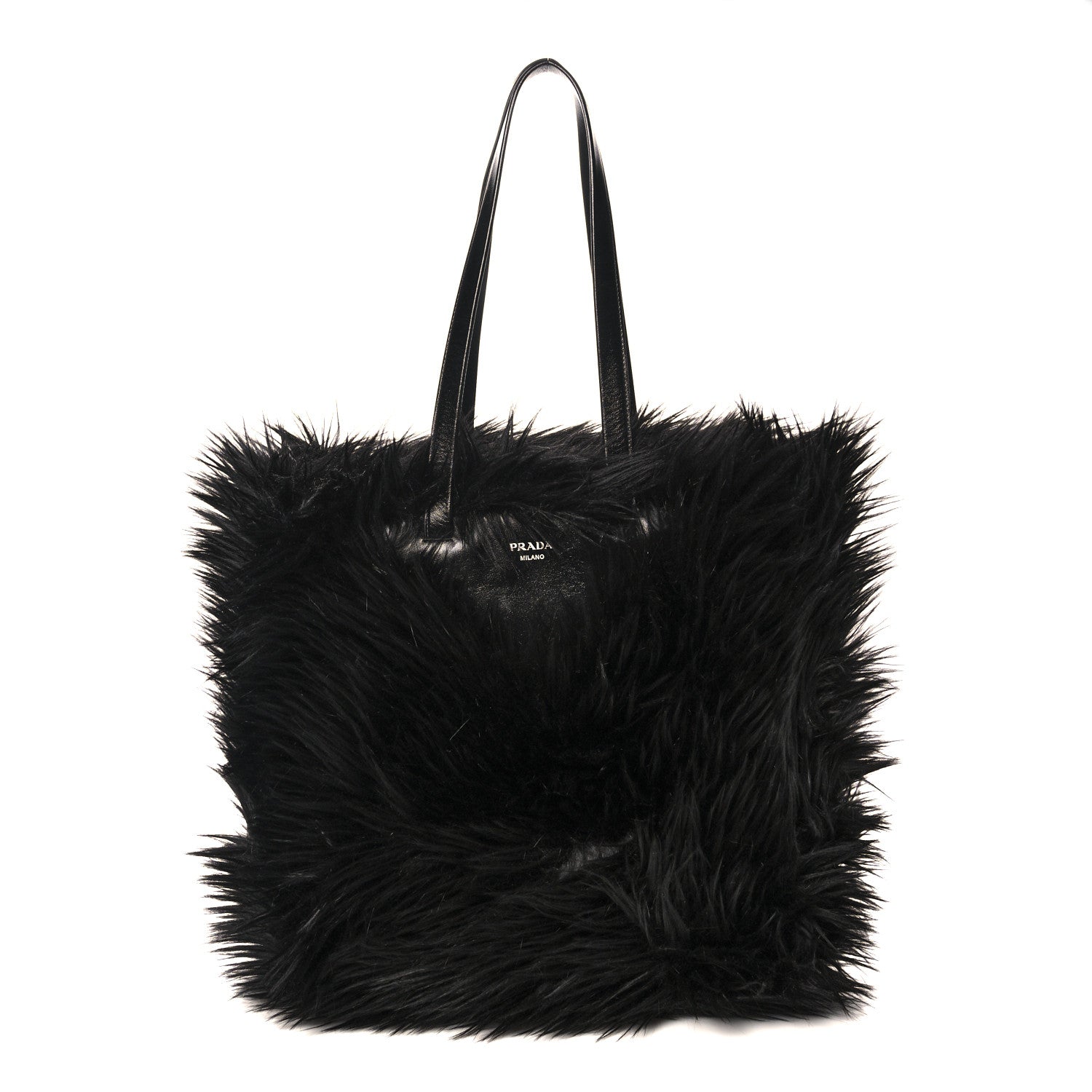 Prada Faux Fur Tote Black 1 of 9