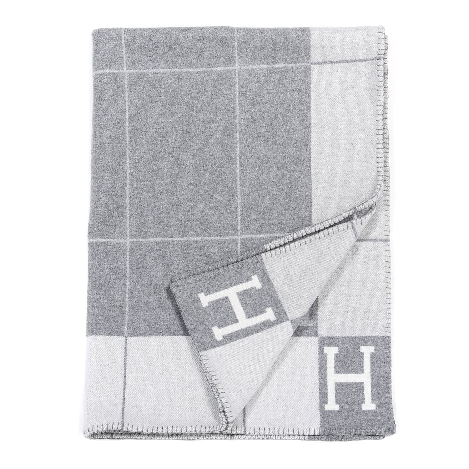 Hermes Wool Cashmere Avalon III Blanket Ecru Gris Clair 2 of 3