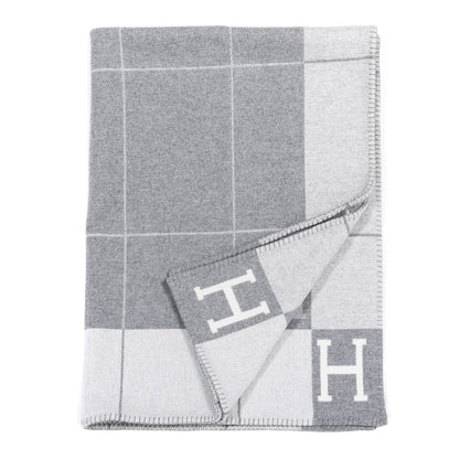 Hermes Wool Cashmere Avalon III Blanket Ecru Gris Clair 2 of 3