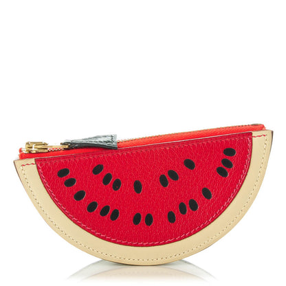 Hermes Chevre Mysore Box Watermelon Coin Purse Rouge Garance Vert Fonce Parchemin 1 of 8