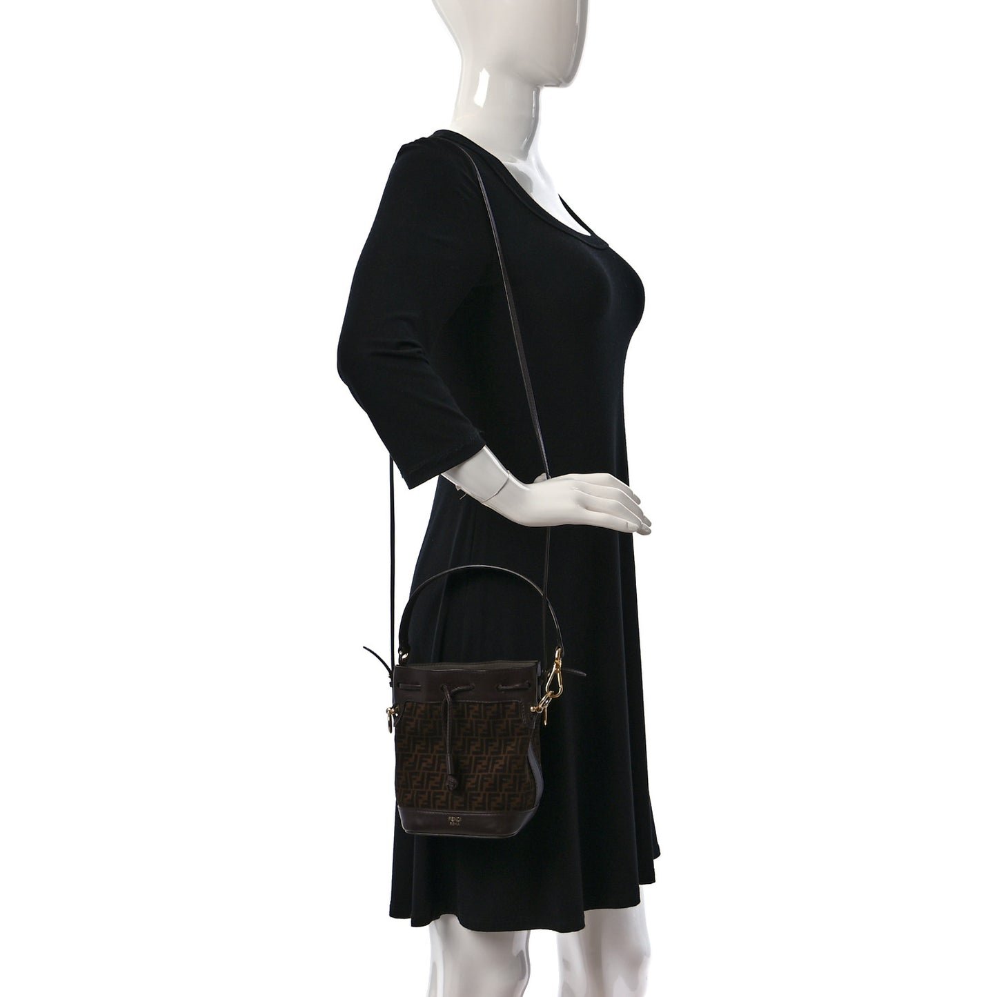 Suede Vitello King F is Fendi Micro FF Mini Mon Tresor Bucket Bag Sigaro Marrone Ebano