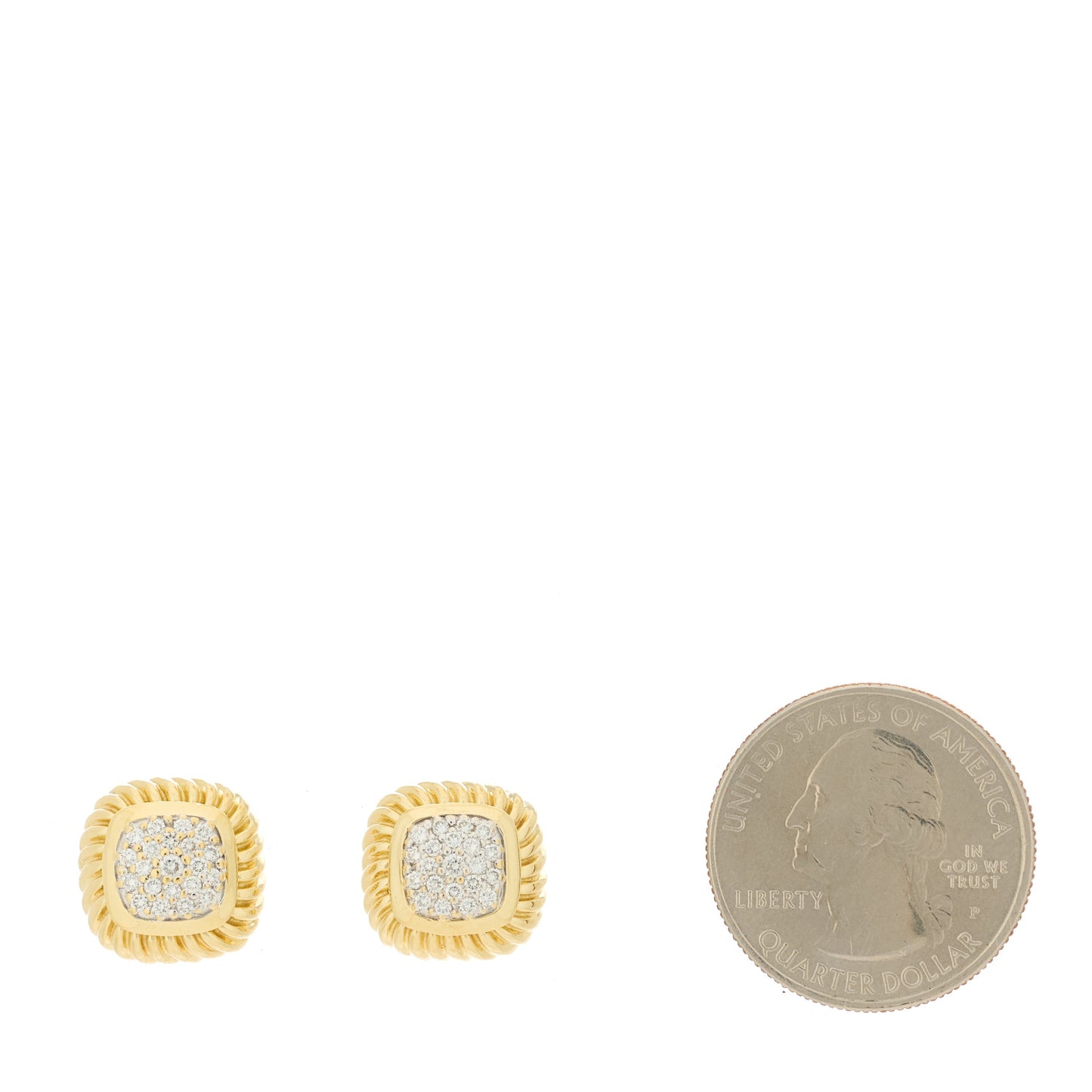 18K Yellow Gold Diamond 8mm Pave Albion Earrings