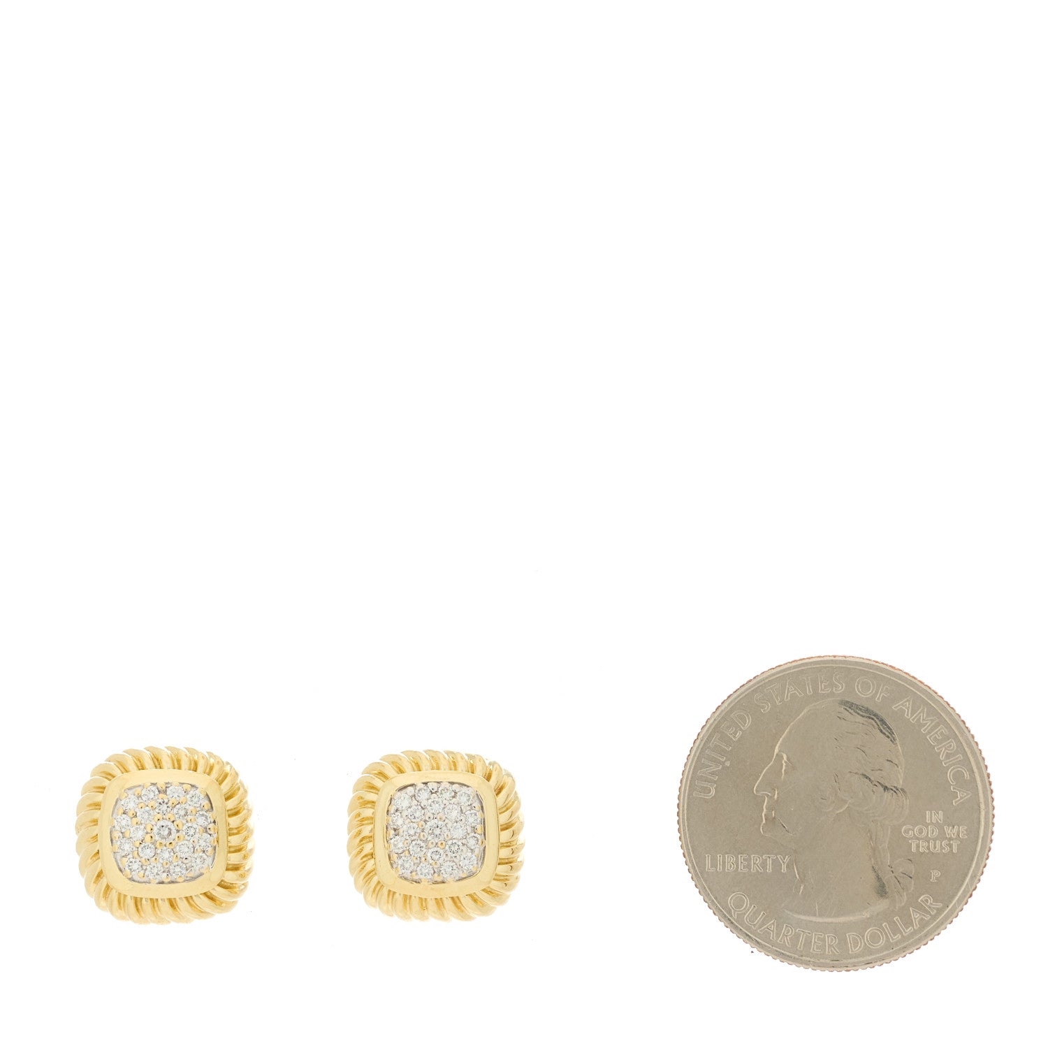 David Yurman 18K Yellow Gold Diamond 8mm Pave Albion Earrings 2 of 4