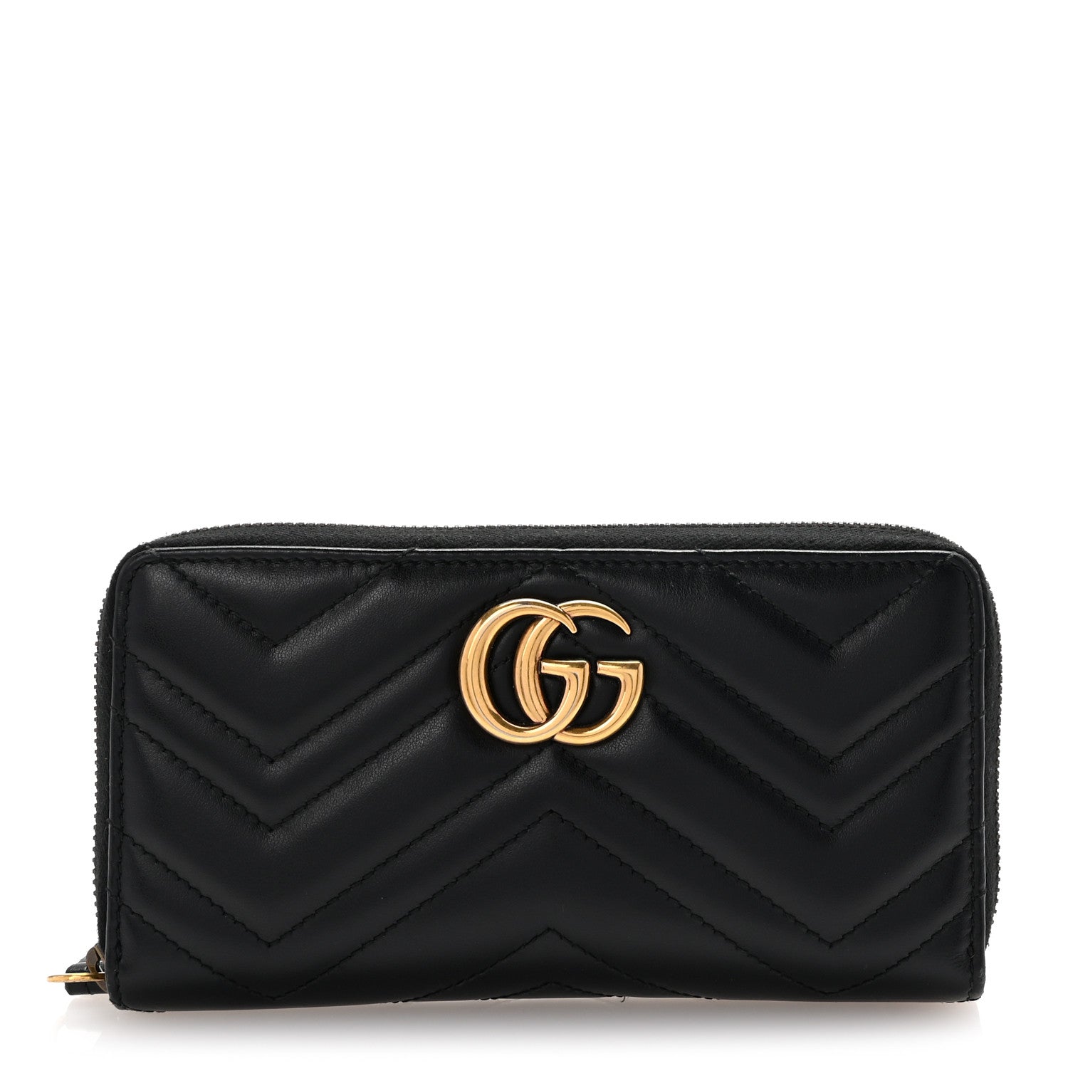 Gucci Calfskin Matelasse GG Marmont Zip Around Wallet Black 1 of 6