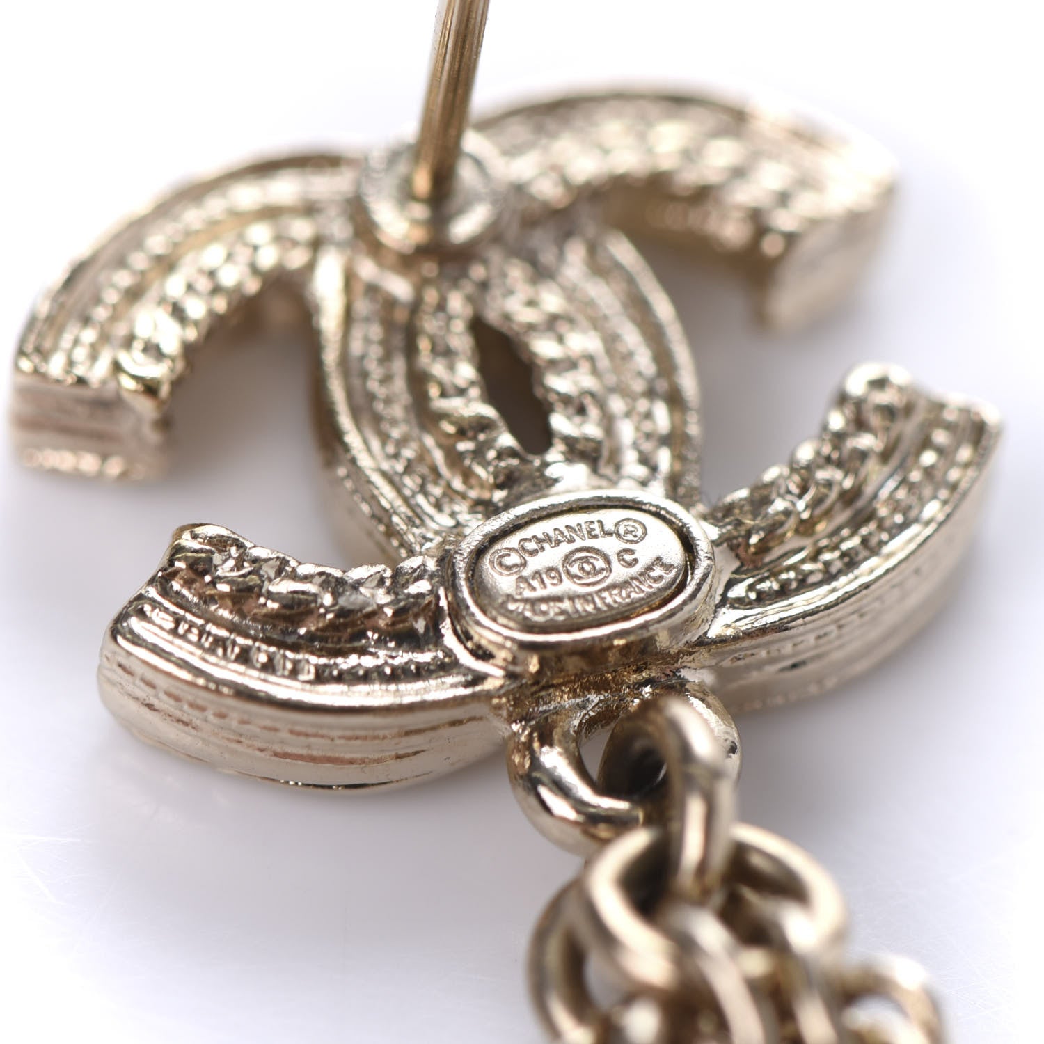 Chanel Glass Pearl CC Long Drop Earrings Gold 4 of 5