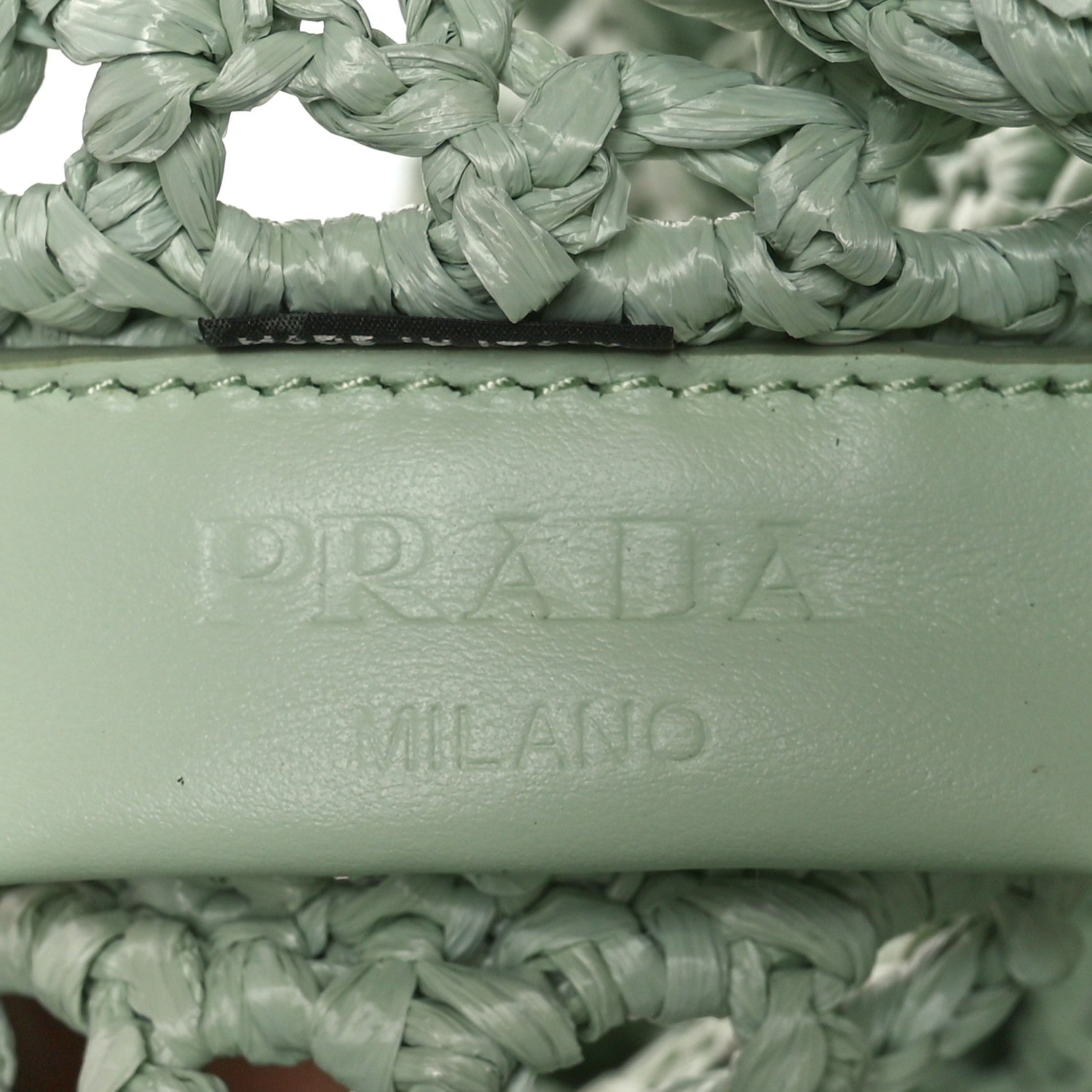 Prada Yarn Raffia Effect Crochet Logo Embroidered Tote Bag Acqua 5 of 8