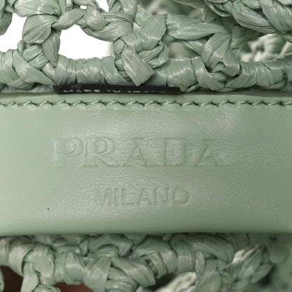 Prada Yarn Raffia Effect Crochet Logo Embroidered Tote Bag Acqua 5 of 8