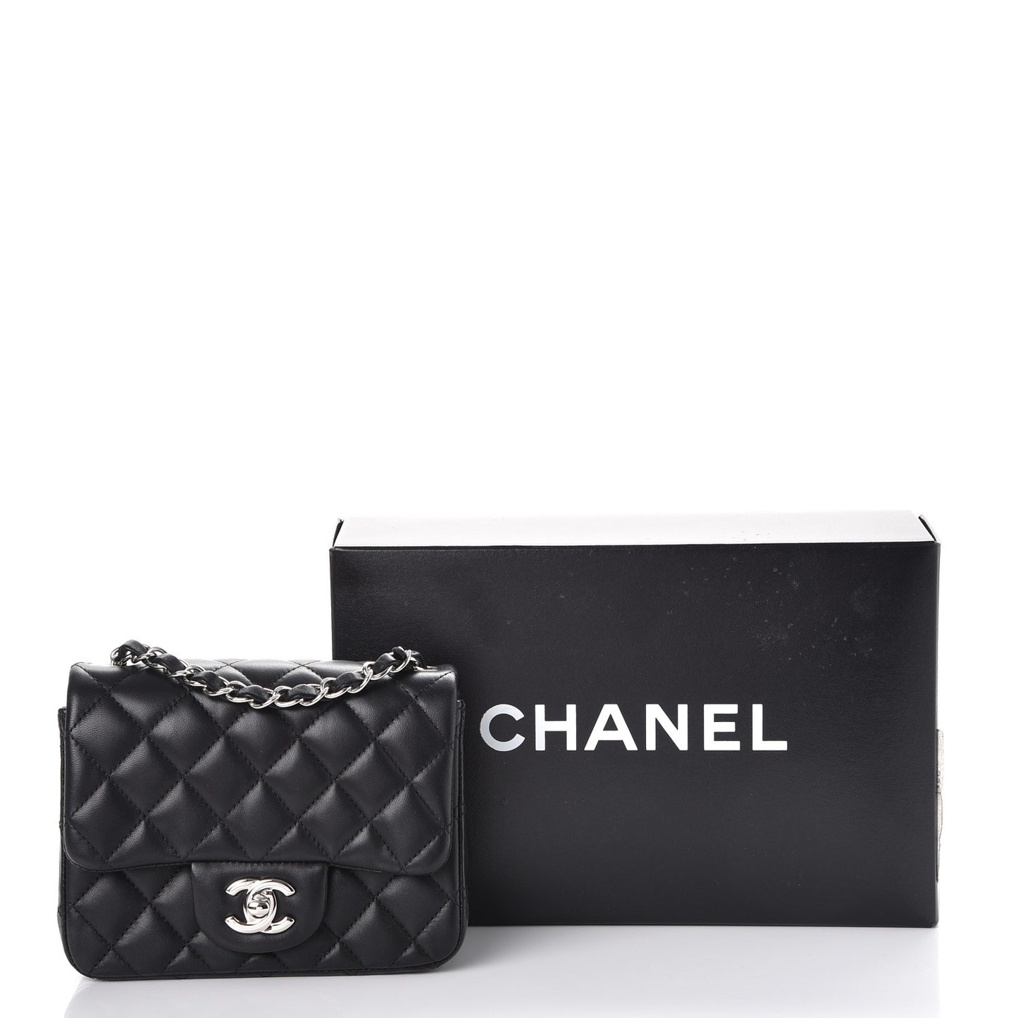 Lambskin Quilted Mini Square Flap Black