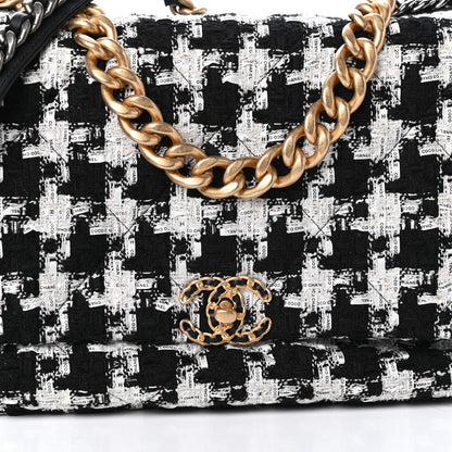 Chanel Tweed Quilted Maxi Chanel 19 Flap Black Ecru White 8 of 10