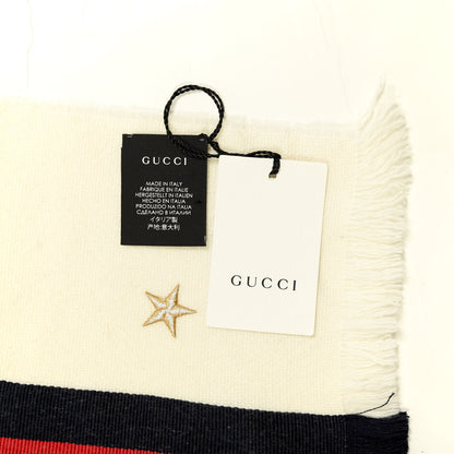 Gucci Wool Cashmere Silk Web Star Scarf White 3 of 3