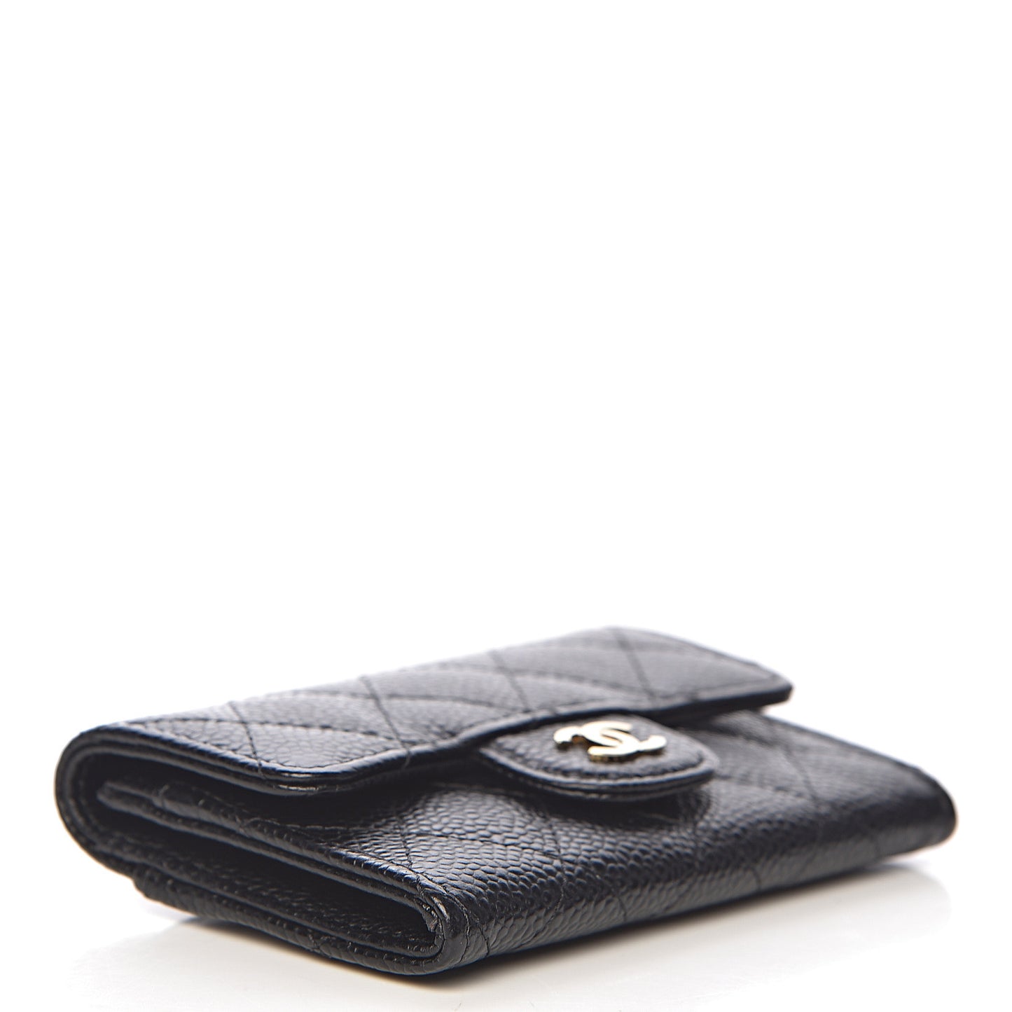 Caviar Quilted Flap Card Holder Wallet Black