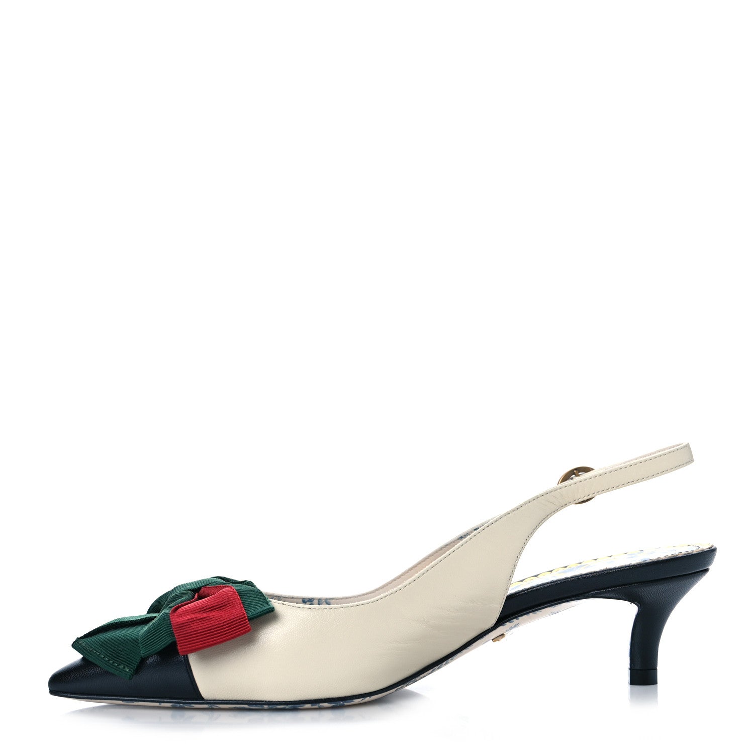 Gucci Malaga Kid Web Bow Jane Low Heel Slingback Pumps 35.5 Off White 1 of 9