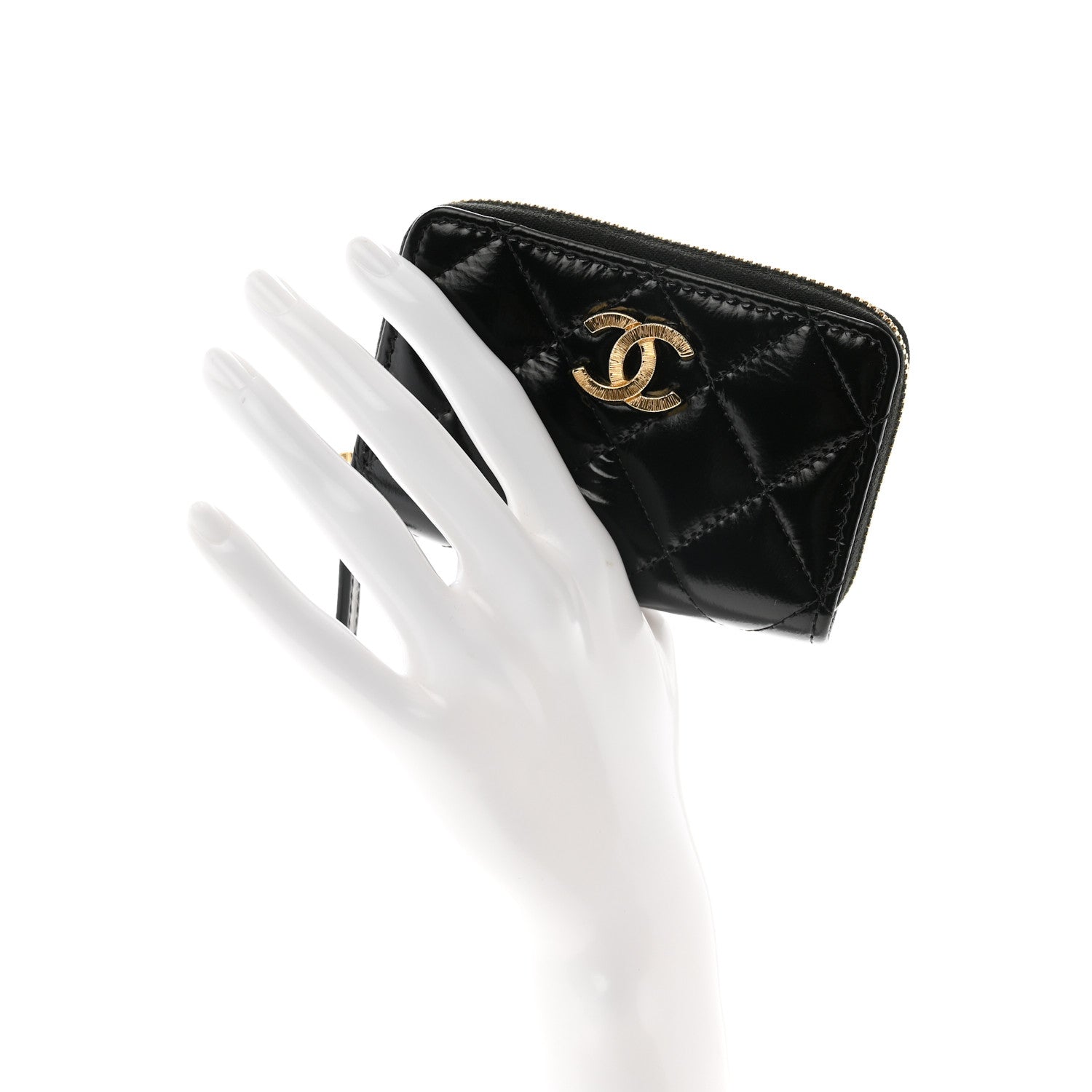Chanel Shiny Lambskin Quilted Textured CC Zip Coin Purse Black 2 of 10