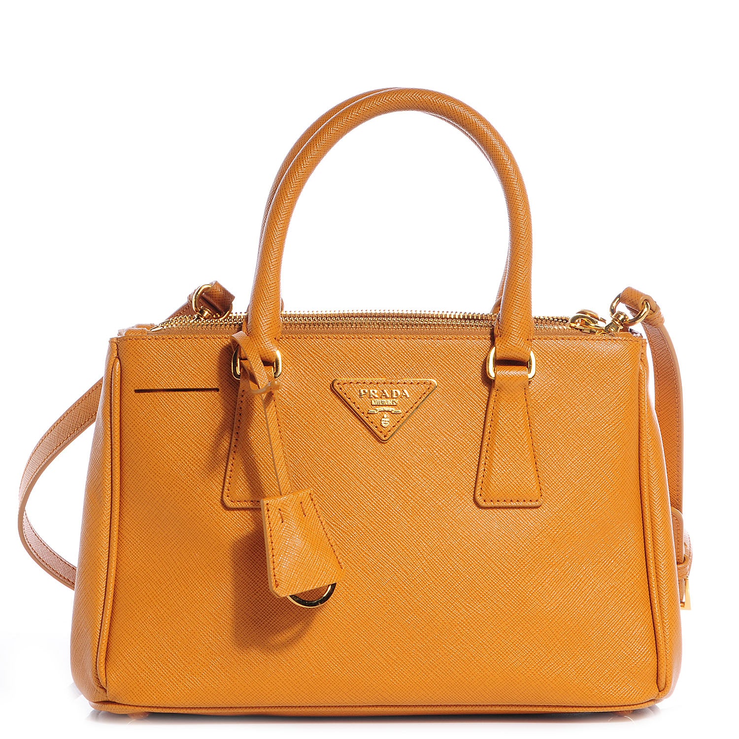 Prada Saffiano Lux Mini Double Zip Tote Ocra 1 of 10