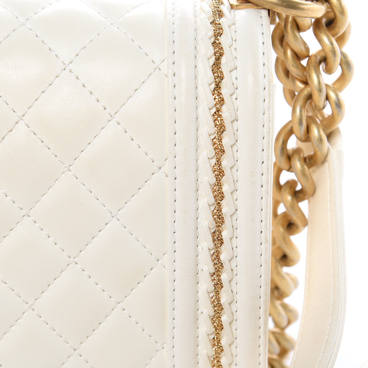 Chanel Lambskin Quilted Medium Chain Detail Boy Flap White 12 of 17