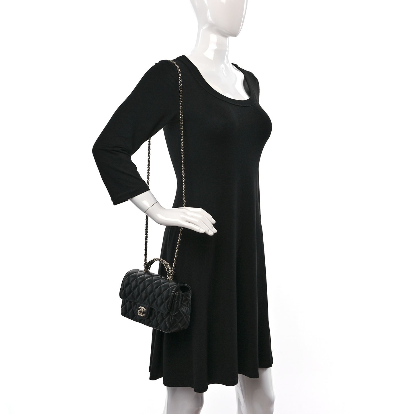 Lambskin Quilted Mini Crystal Top Handle Rectangular Flap Black