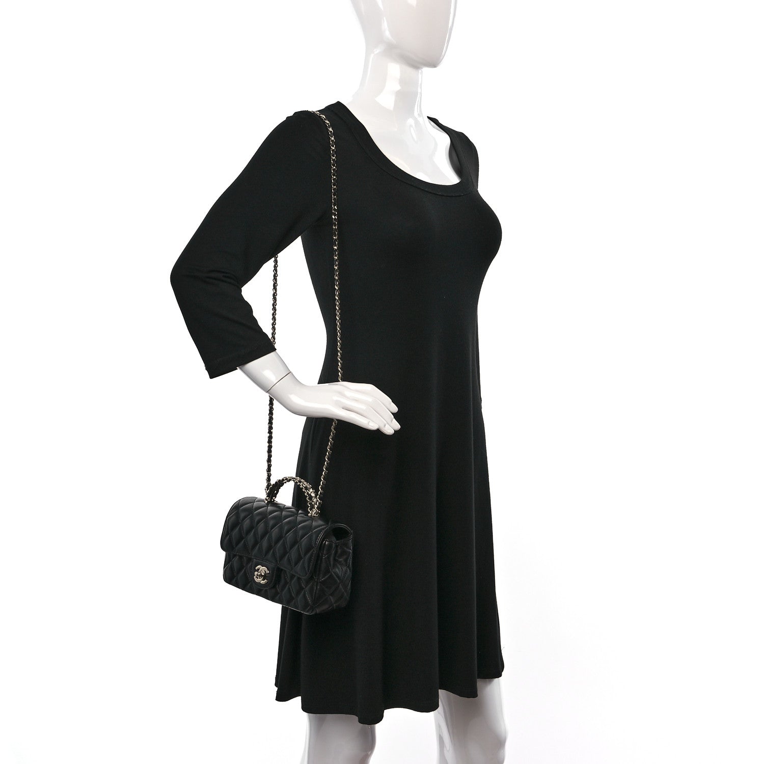 Chanel Lambskin Quilted Mini Crystal Top Handle Rectangular Flap Black 3 of 9