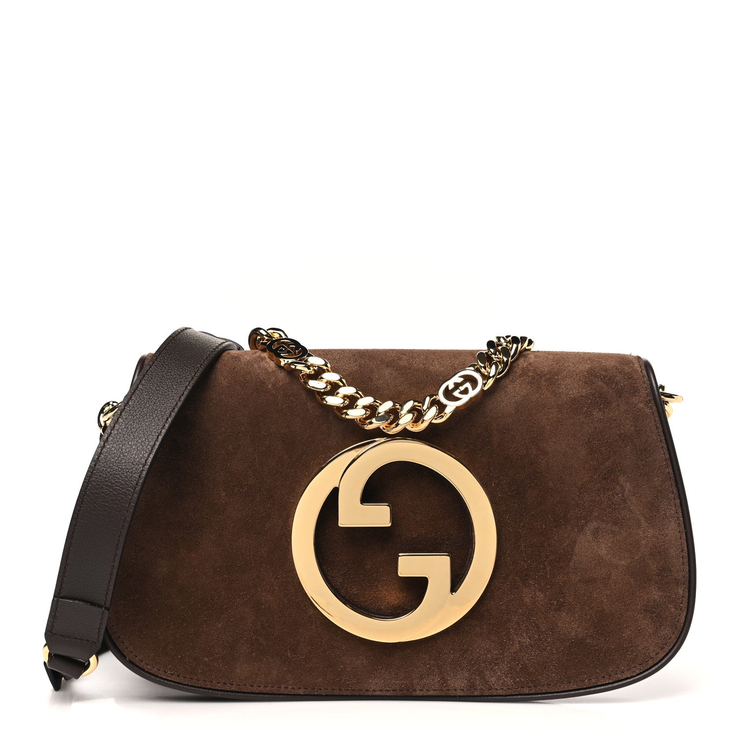 Gucci Suede Talco New Roxy Calfskin Blondie Chain Shoulder Flap Bag River Brown 1 of 10