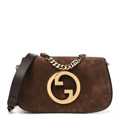 Gucci Suede Talco New Roxy Calfskin Blondie Chain Shoulder Flap Bag River Brown 1 of 10