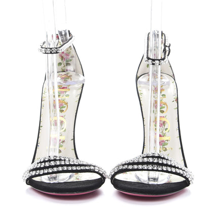 Gucci Kid Scamosciato Crystal Ankle Strap High Heel Sandals 37.5 Black 2 of 9