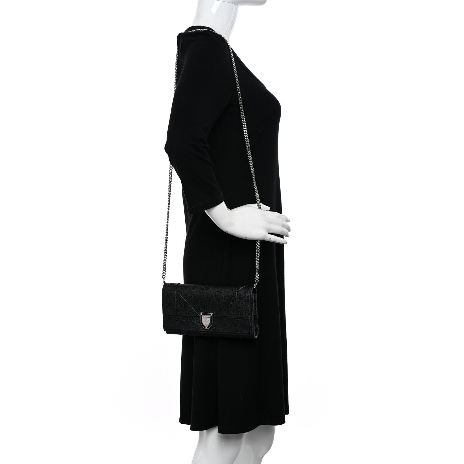 Christian Dior Grained Calfskin Diorama Croisiere Chain Wallet Black 2 of 13