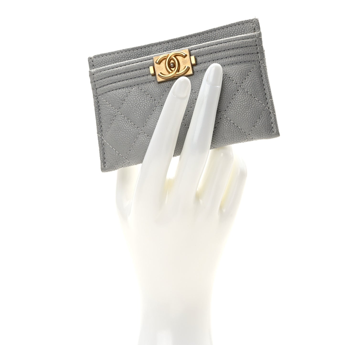 Caviar Quilted Boy Card Holder Grey