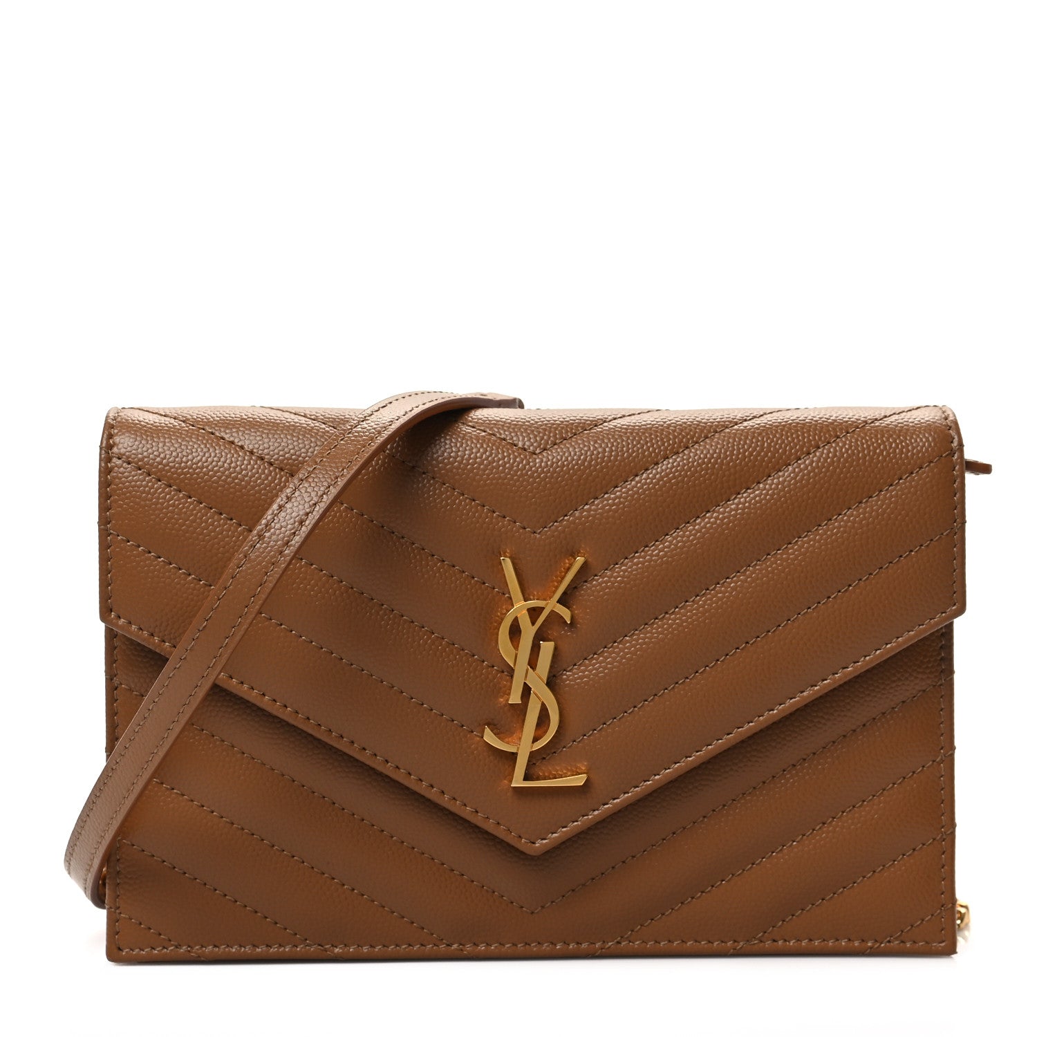 Saint Laurent Grain De Poudre Matelasse Chevron Monogram Envelope Chain Wallet Natural Dark 1 of 7