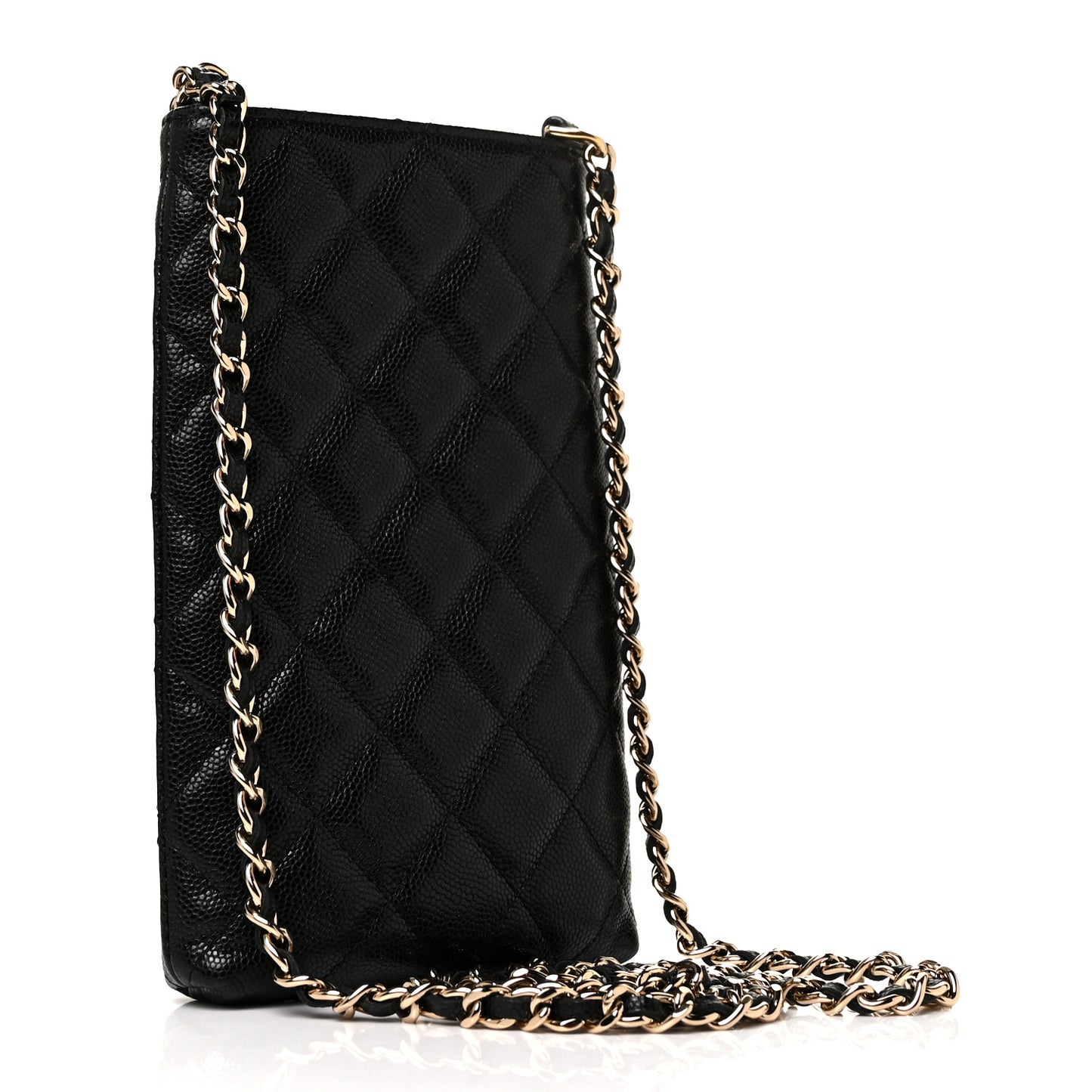 Caviar Quilted French New Wave Phone Holder With Chain Black