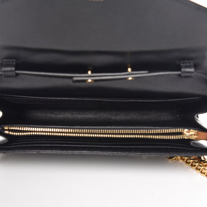 Saint Laurent Grain De Poudre Matelasse Chevron Monogram Chain Wallet Black 7 of 10
