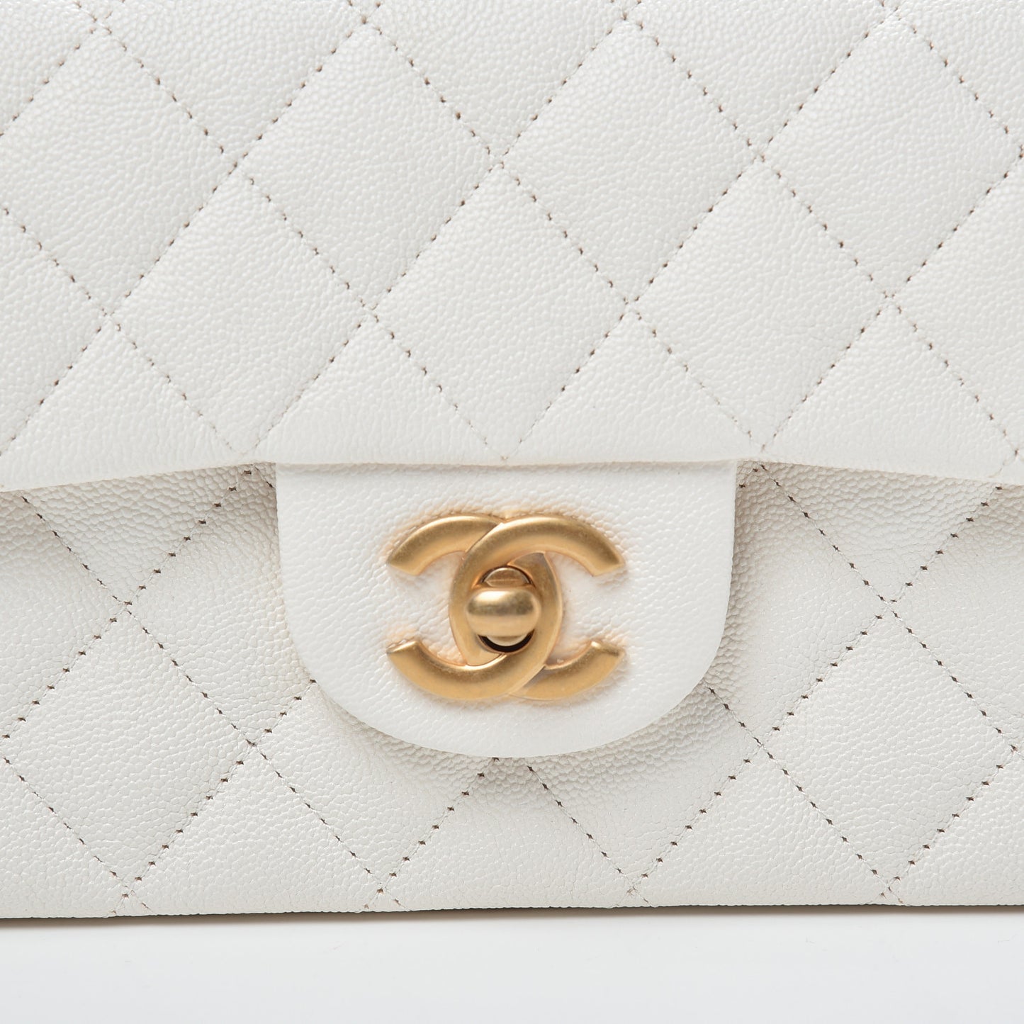 Caviar Quilted Mini Top Handle Rectangular Flap White