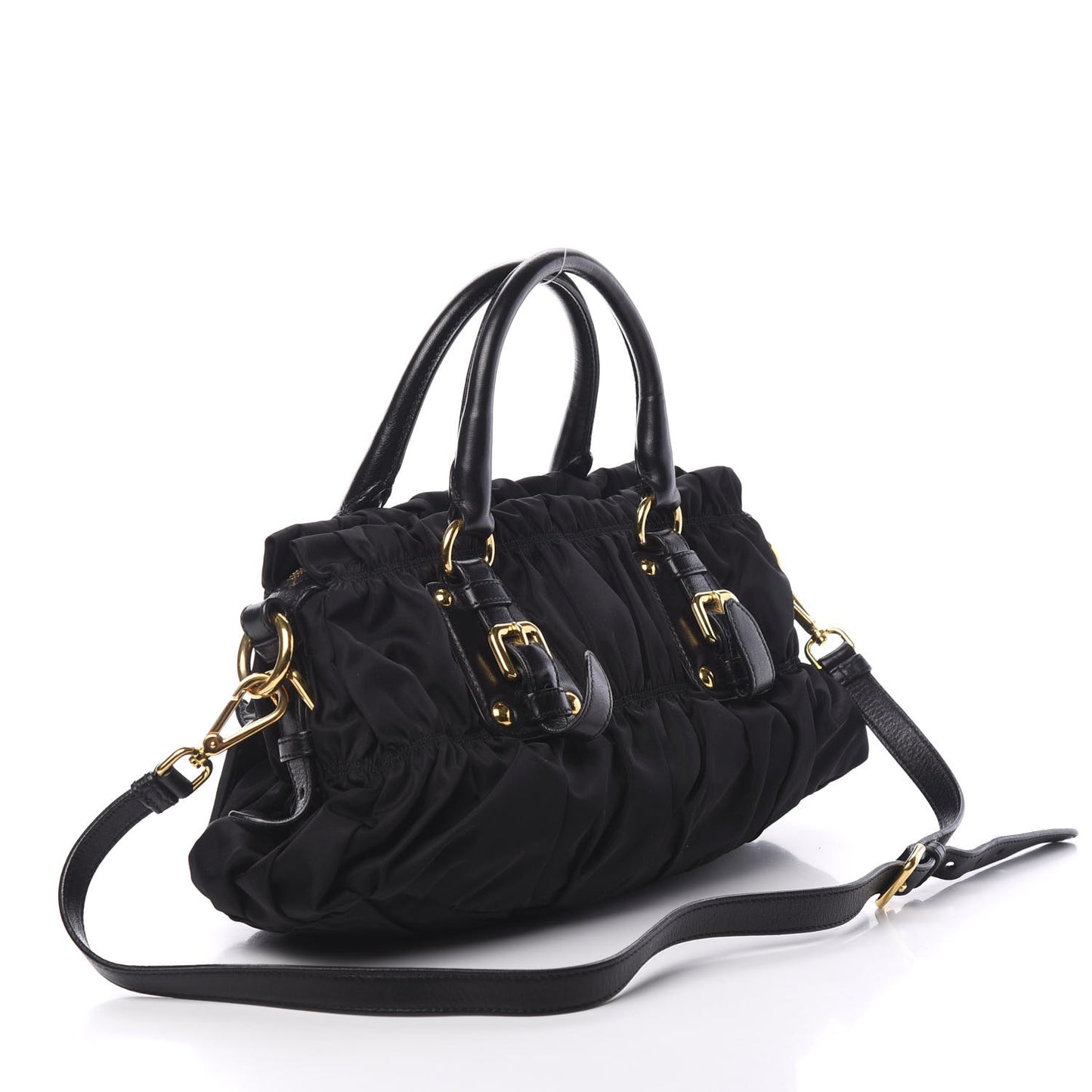 Tessuto Nylon Gaufre Shopping Satchel Black