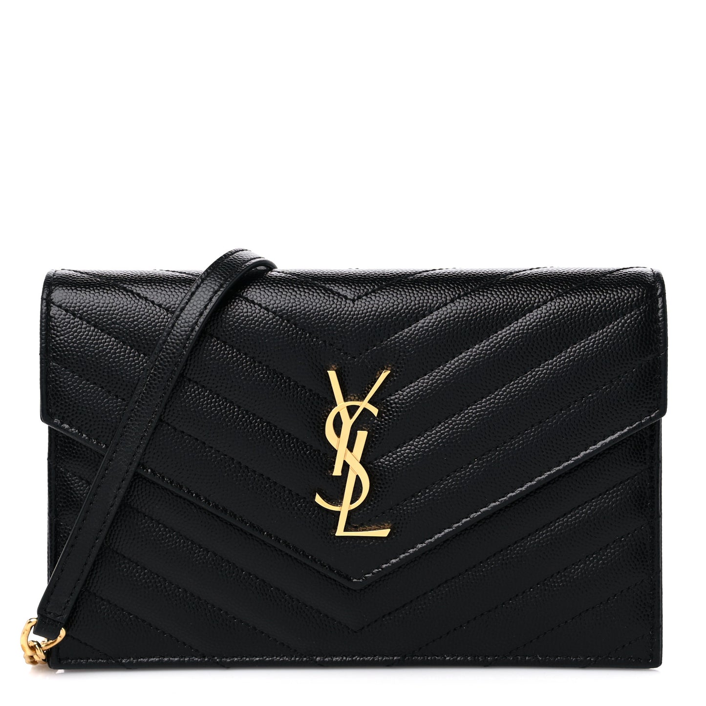 Grain De Poudre Matelasse Chevron Monogram Envelope Chain Wallet Black