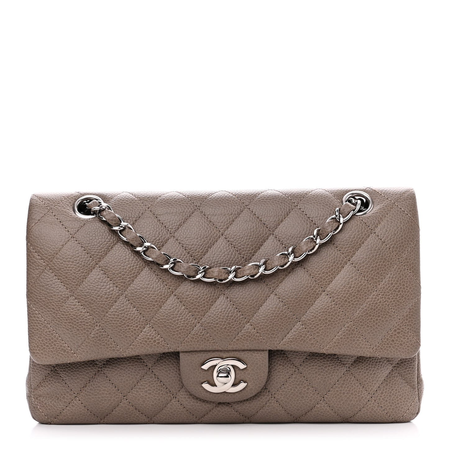 Caviar Quilted Medium Double Flap Grey