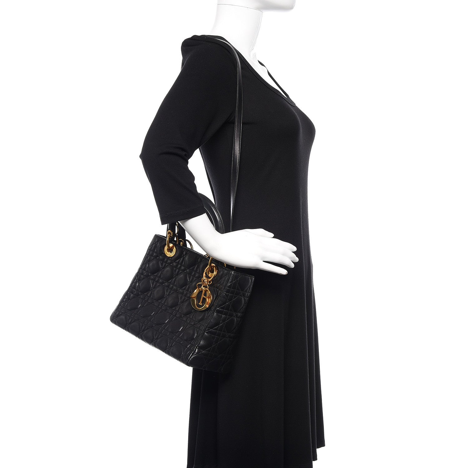 Christian Dior Lambskin Cannage Medium Lady Dior Black 2 of 11